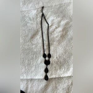 Women Black Alloy Jet Crystal Rhinestone Chandelier Drop Dangle Necklace